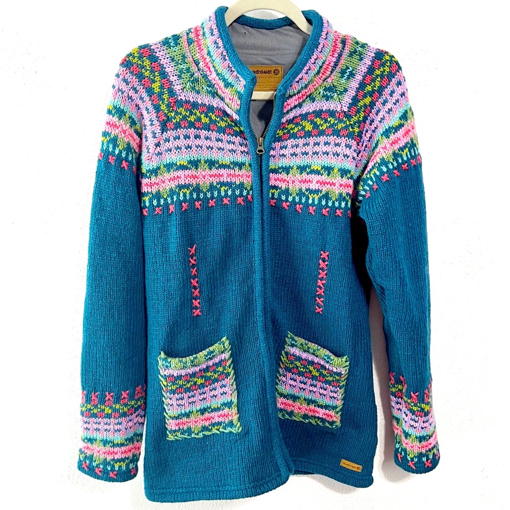 Laundromat 100% wool fair isle  sweater jacket med